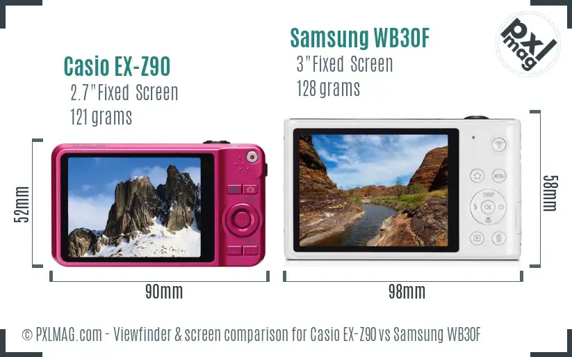 Casio EX-Z90 vs Samsung WB30F Screen and Viewfinder comparison