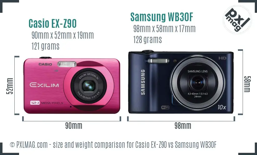 Casio EX-Z90 vs Samsung WB30F size comparison