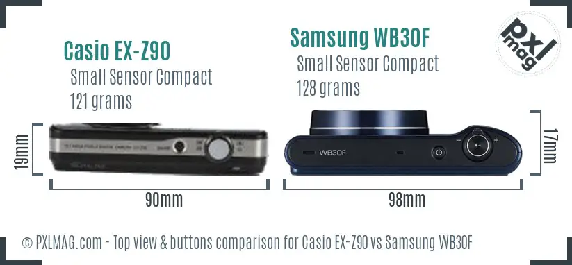 Casio EX-Z90 vs Samsung WB30F top view buttons comparison