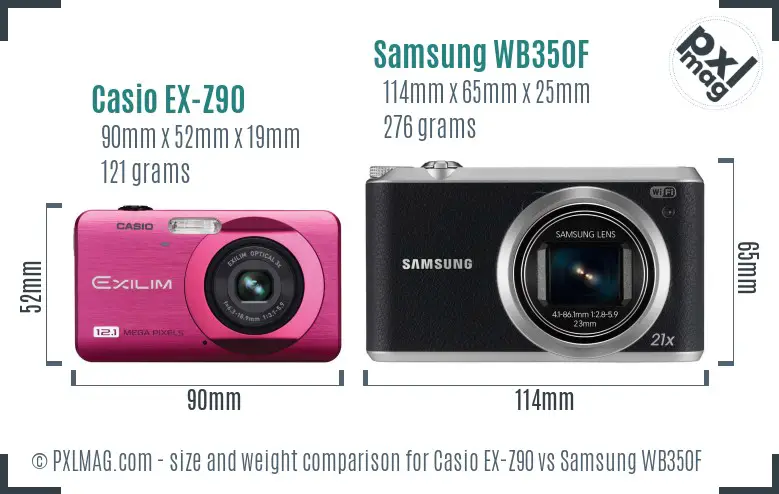 Casio EX-Z90 vs Samsung WB350F size comparison
