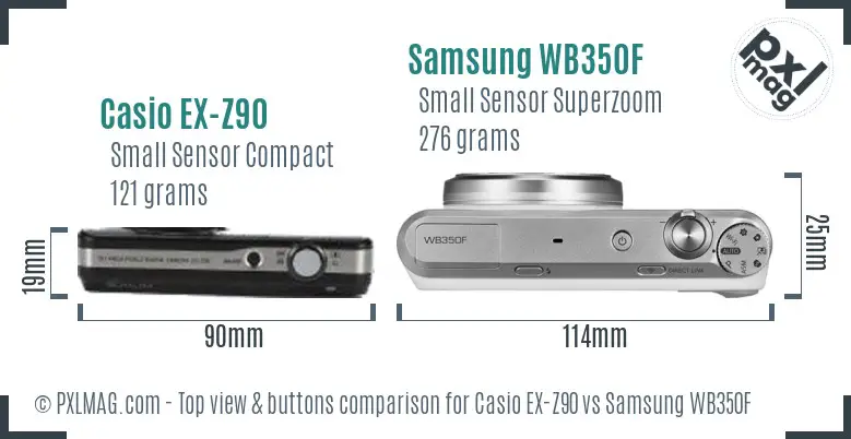Casio EX-Z90 vs Samsung WB350F top view buttons comparison