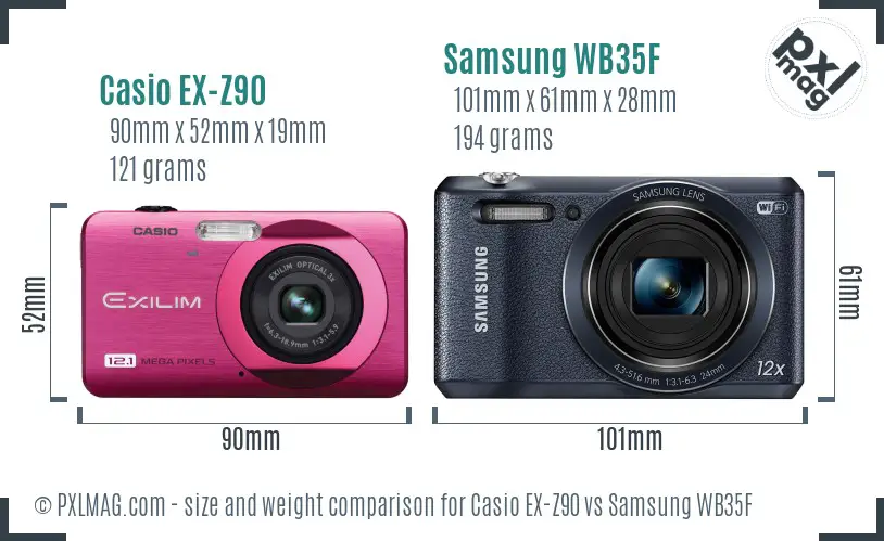 Casio EX-Z90 vs Samsung WB35F size comparison