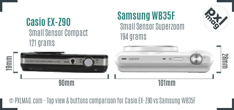 Casio EX-Z90 vs Samsung WB35F top view buttons comparison