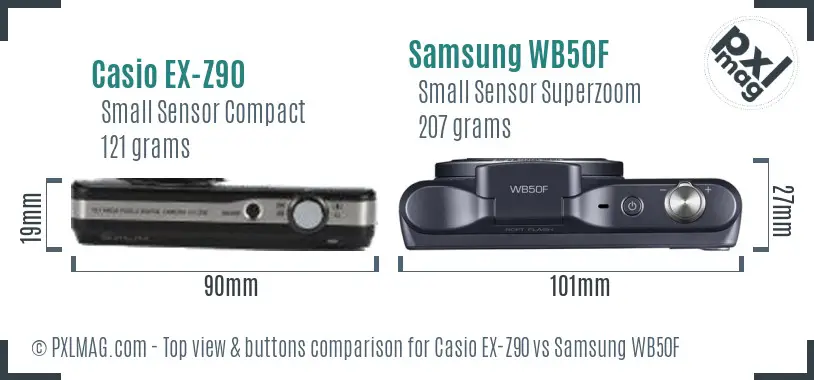 Casio EX-Z90 vs Samsung WB50F top view buttons comparison