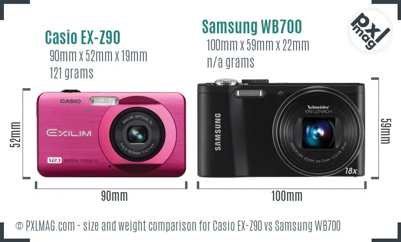 Casio EX-Z90 vs Samsung WB700 size comparison