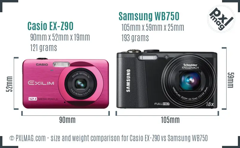 Casio EX-Z90 vs Samsung WB750 size comparison