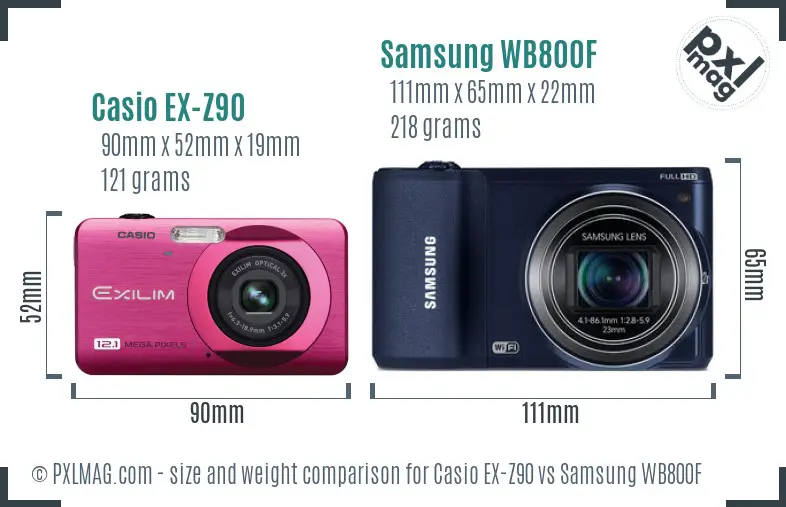 Casio EX-Z90 vs Samsung WB800F size comparison