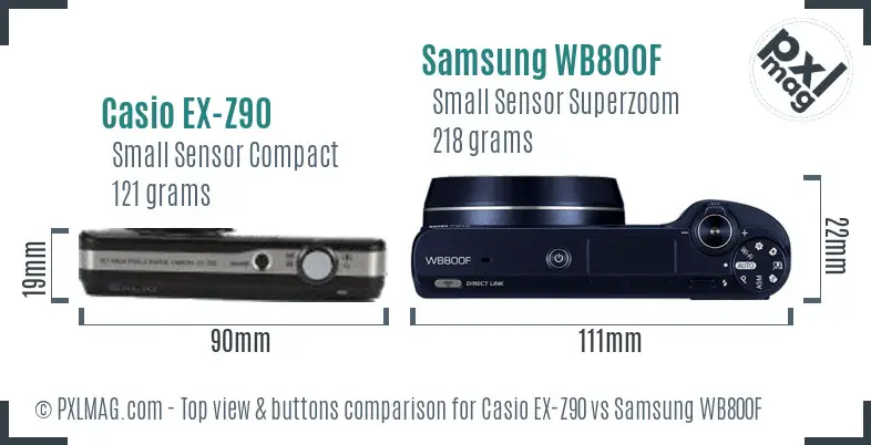Casio EX-Z90 vs Samsung WB800F top view buttons comparison