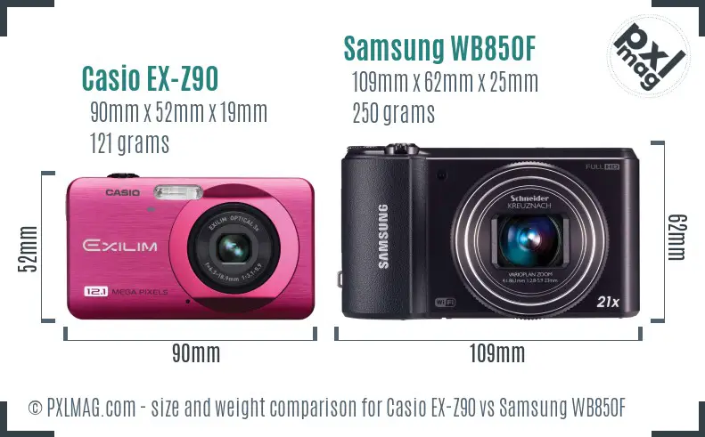 Casio EX-Z90 vs Samsung WB850F size comparison