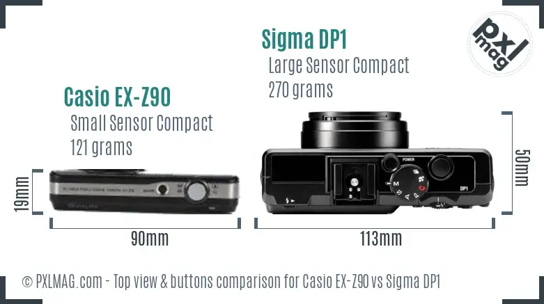Casio EX-Z90 vs Sigma DP1 top view buttons comparison