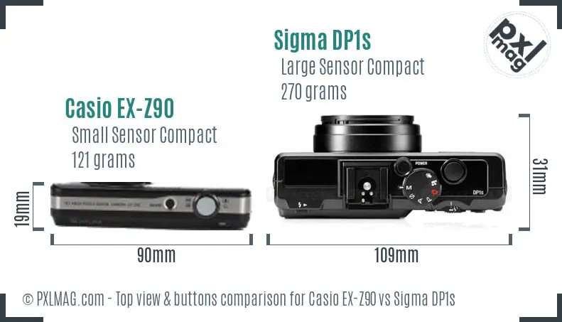 Casio EX-Z90 vs Sigma DP1s top view buttons comparison