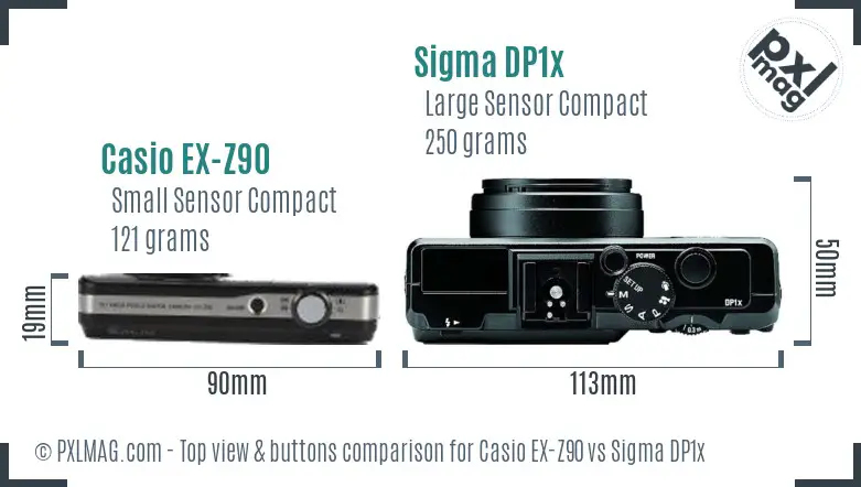 Casio EX-Z90 vs Sigma DP1x top view buttons comparison