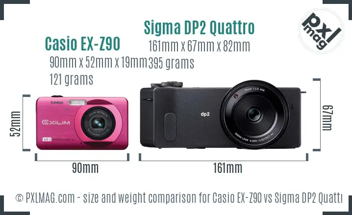 Casio EX-Z90 vs Sigma DP2 Quattro size comparison