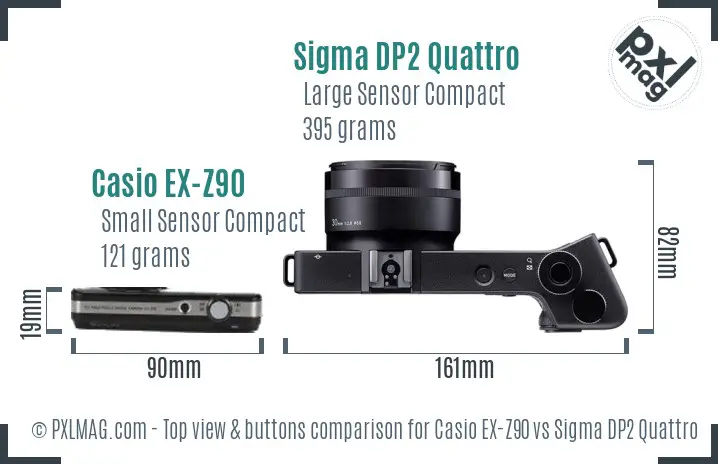 Casio EX-Z90 vs Sigma DP2 Quattro top view buttons comparison