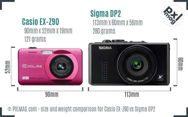 Casio EX-Z90 vs Sigma DP2 size comparison Casio EX-Z90 vs Sigma DP2 size comparison