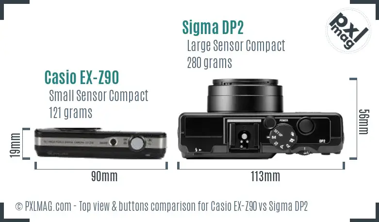 Casio EX-Z90 vs Sigma DP2 top view buttons comparison Casio EX-Z90 vs Sigma DP2 top view buttons comparison