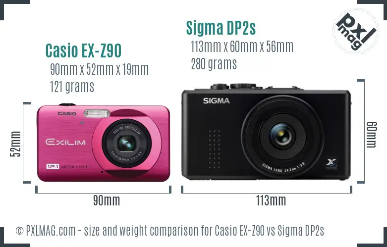 Casio EX-Z90 vs Sigma DP2s size comparison