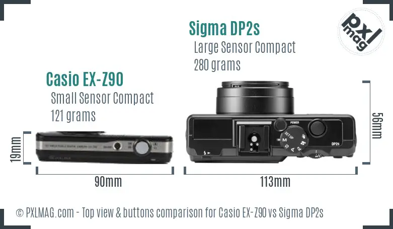 Casio EX-Z90 vs Sigma DP2s top view buttons comparison