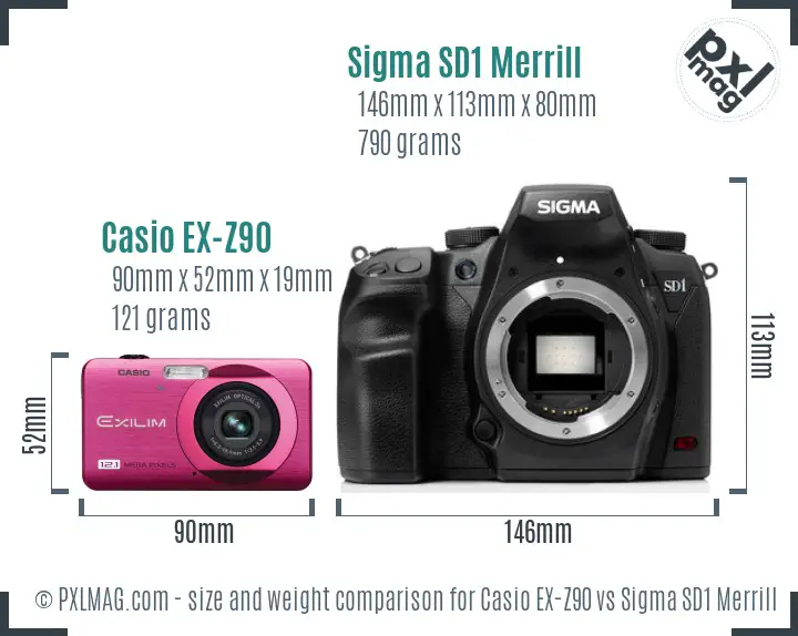 Casio EX-Z90 vs Sigma SD1 Merrill size comparison