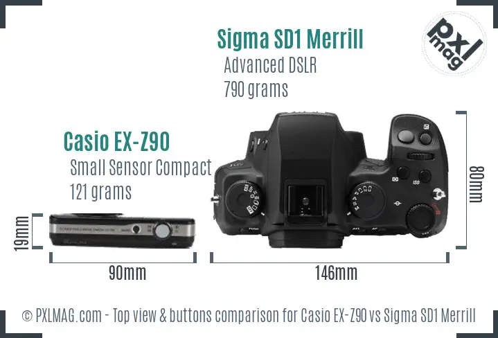 Casio EX-Z90 vs Sigma SD1 Merrill top view buttons comparison