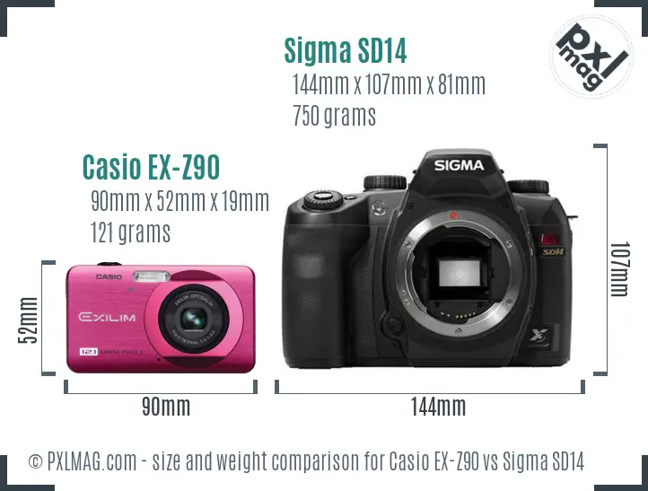Casio EX-Z90 vs Sigma SD14 size comparison