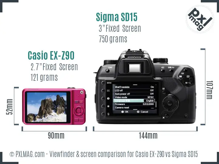 Casio EX-Z90 vs Sigma SD15 Screen and Viewfinder comparison