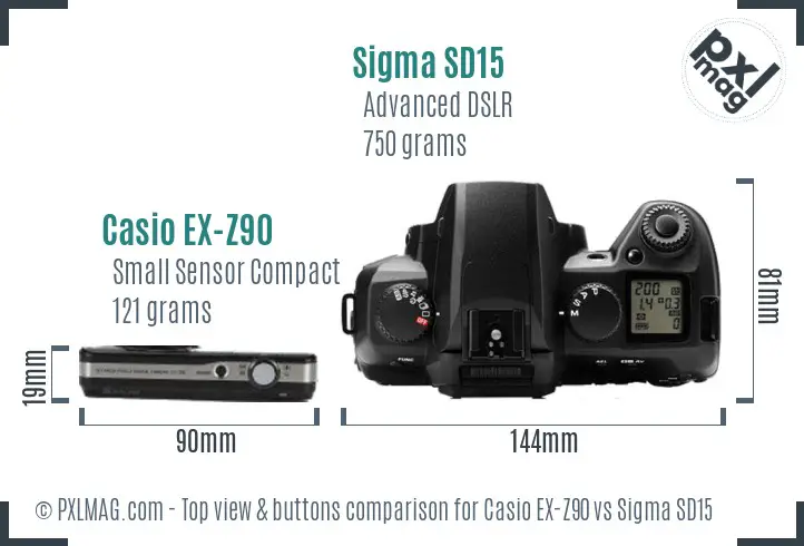 Casio EX-Z90 vs Sigma SD15 top view buttons comparison