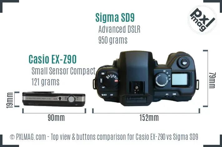 Casio EX-Z90 vs Sigma SD9 top view buttons comparison