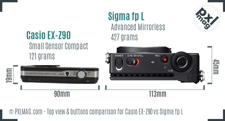 Casio EX-Z90 vs Sigma fp L top view buttons comparison