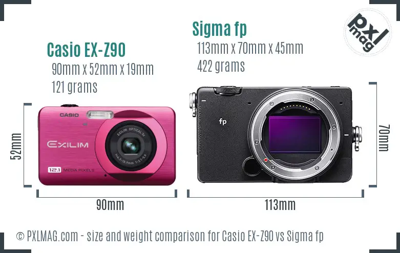 Casio EX-Z90 vs Sigma fp size comparison