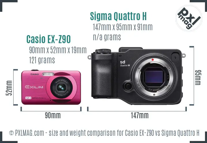 Casio EX-Z90 vs Sigma Quattro H size comparison
