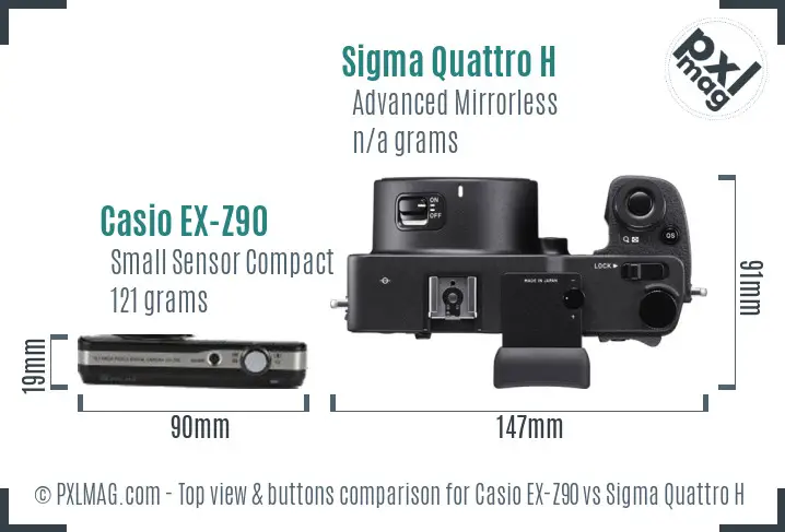 Casio EX-Z90 vs Sigma Quattro H top view buttons comparison
