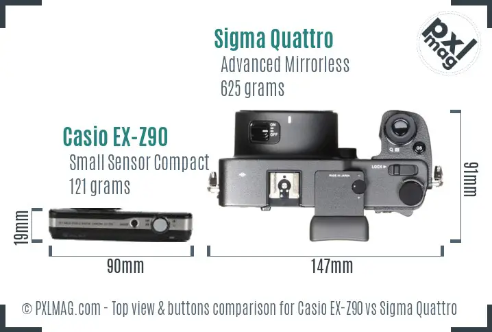 Casio EX-Z90 vs Sigma Quattro top view buttons comparison
