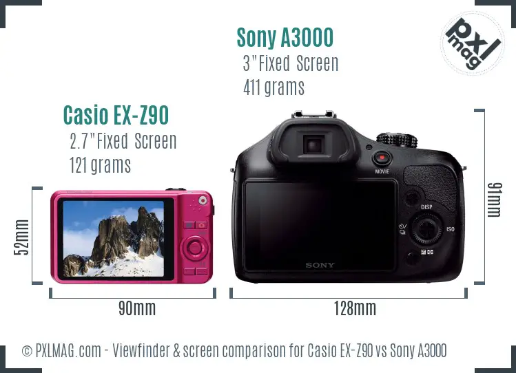 Casio EX-Z90 vs Sony A3000 Screen and Viewfinder comparison