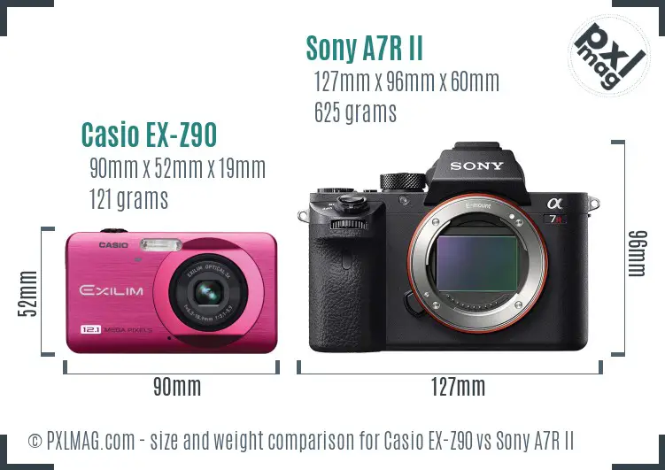 Casio EX-Z90 vs Sony A7R II size comparison