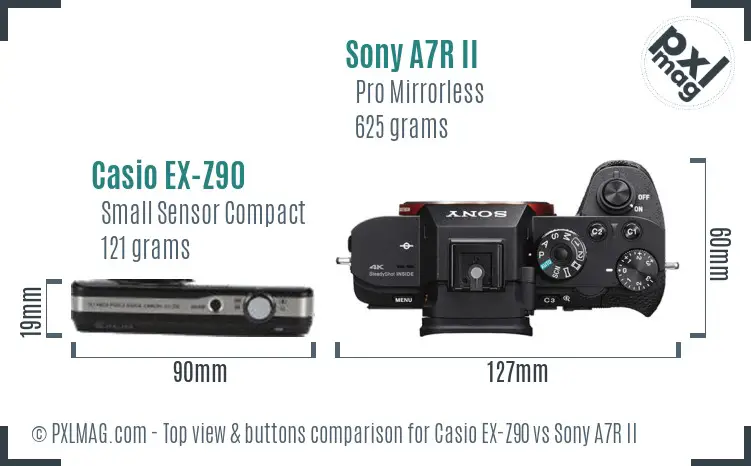 Casio EX-Z90 vs Sony A7R II top view buttons comparison