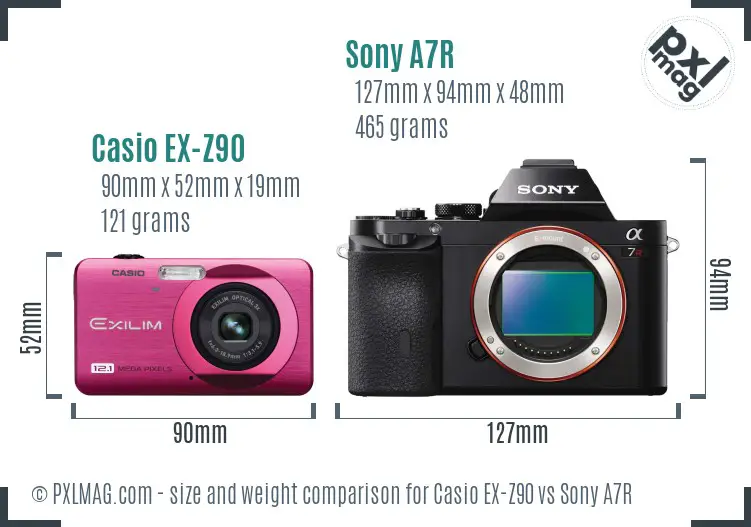 Casio EX-Z90 vs Sony A7R size comparison