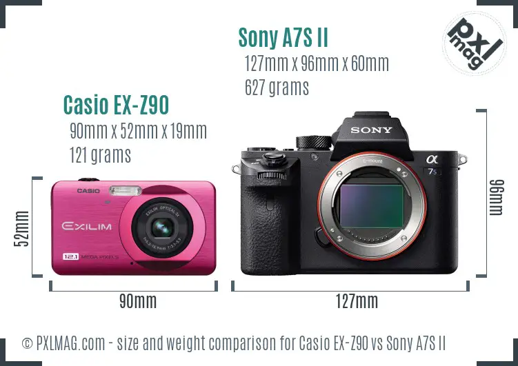 Casio EX-Z90 vs Sony A7S II size comparison