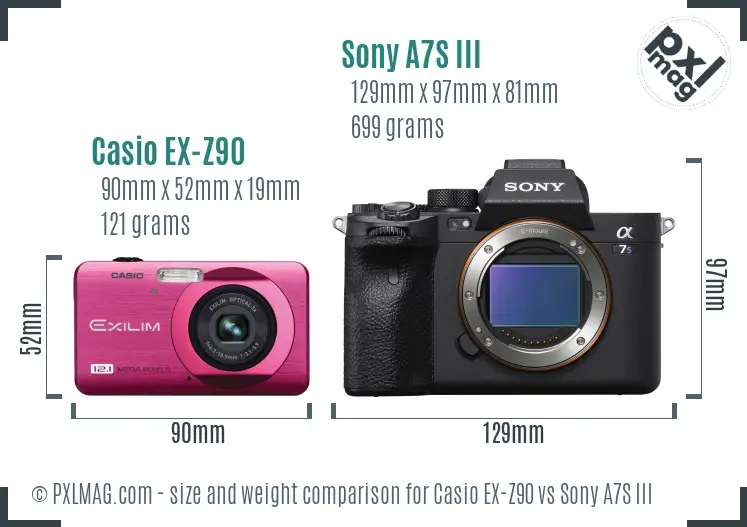 Casio EX-Z90 vs Sony A7S III size comparison