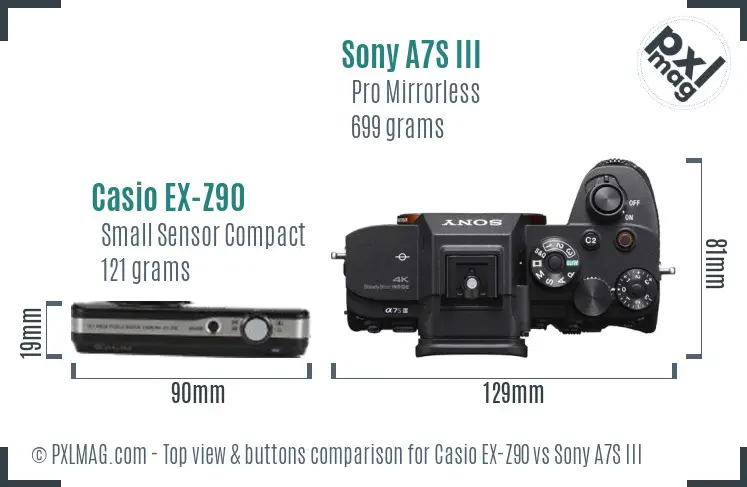 Casio EX-Z90 vs Sony A7S III top view buttons comparison