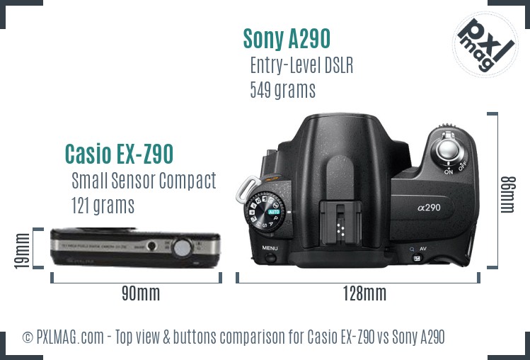 Casio EX-Z90 vs Sony A290 top view buttons comparison