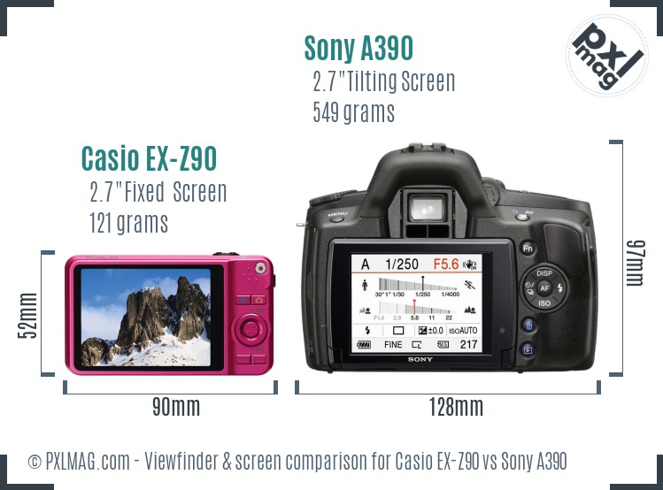 Casio EX-Z90 vs Sony A390 Screen and Viewfinder comparison