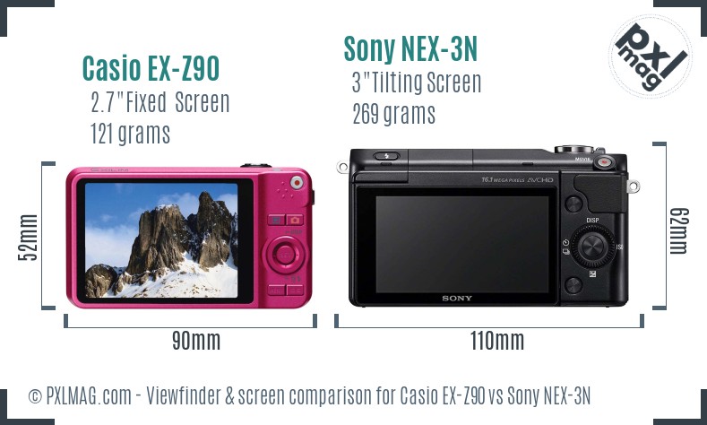Casio EX-Z90 vs Sony NEX-3N Screen and Viewfinder comparison