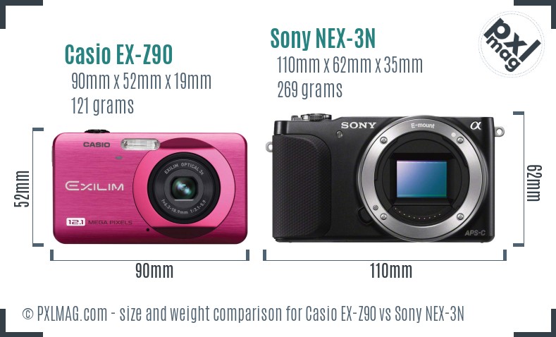 Casio EX-Z90 vs Sony NEX-3N size comparison