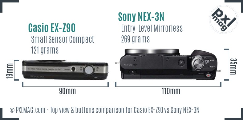 Casio EX-Z90 vs Sony NEX-3N top view buttons comparison