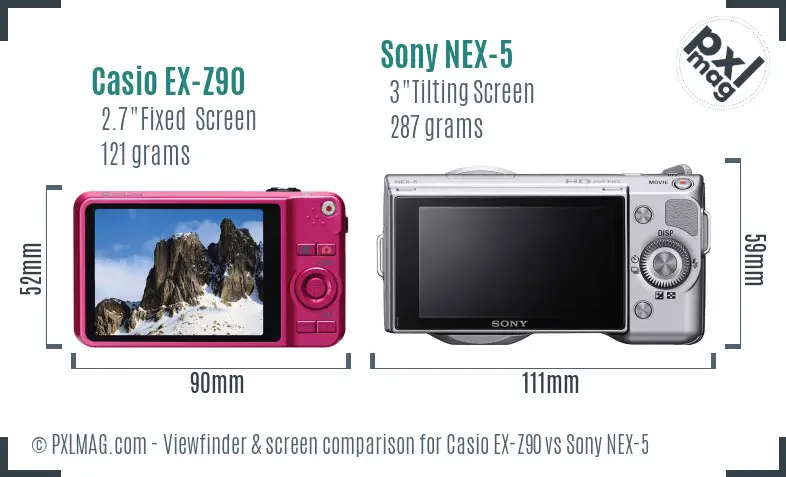 Casio EX-Z90 vs Sony NEX-5 Screen and Viewfinder comparison