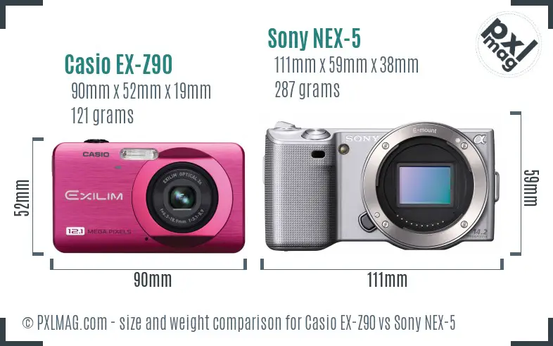 Casio EX-Z90 vs Sony NEX-5 size comparison