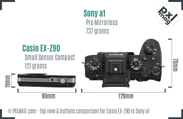 Casio EX-Z90 vs Sony a1 top view buttons comparison