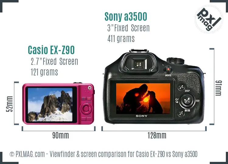 Casio EX-Z90 vs Sony a3500 Screen and Viewfinder comparison