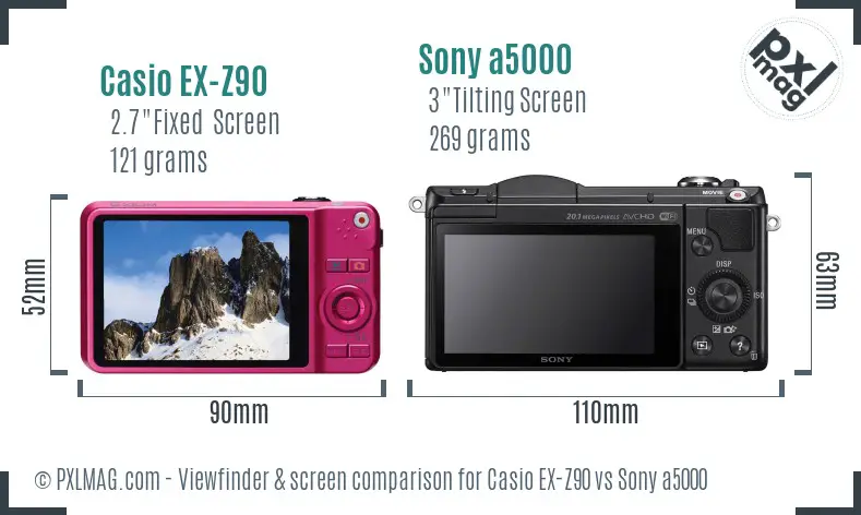 Casio EX-Z90 vs Sony a5000 Screen and Viewfinder comparison